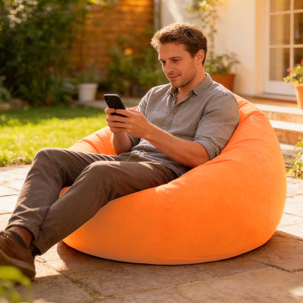 Divano gonfiabile e poltrona, pouf gonfiabile, comodo divano pieghevole per soggiorno, campeggio e giardino, gonfiabile e lavabile, poltrona singola per relax e tempo libero (arancione)
