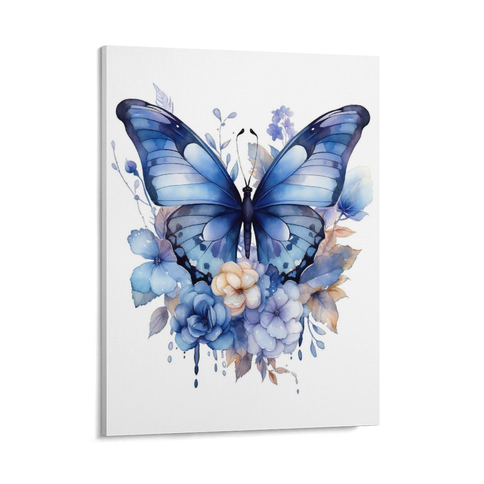 蝶はねアート　額入り Amazon.co.jp: 絵画 青い花青い蝶インテリア 絵画 水彩画アートパネル