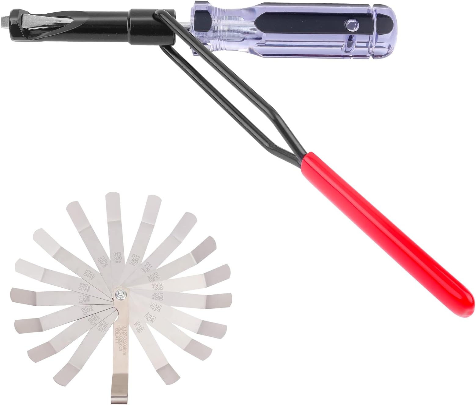 Valve Lash Adjustment Tool, with Angled Feeler Gauge，Jam Nut Valve Adjustment Tool, Slotted Valve Adjusting Stud, Compatible with Honda/Nissan/Toyota/Japanese Auto Vehicle Engines (10mm Model)