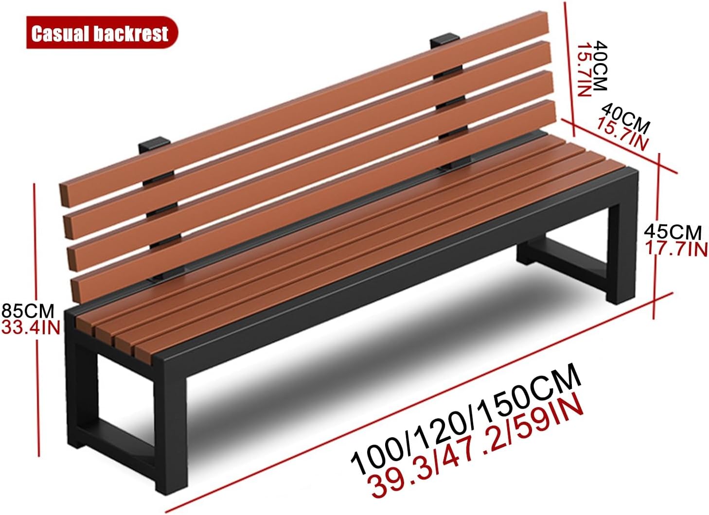 2-3Seater Garden Bench, Loveseat Outdoor Furniture Chair w/Decorative Backrest, Slat Design, Strong Load-Bearing, for Patio Terrace Porch, Ideal for Outdoors & Indoors.(39.3x15.7x33.5in)