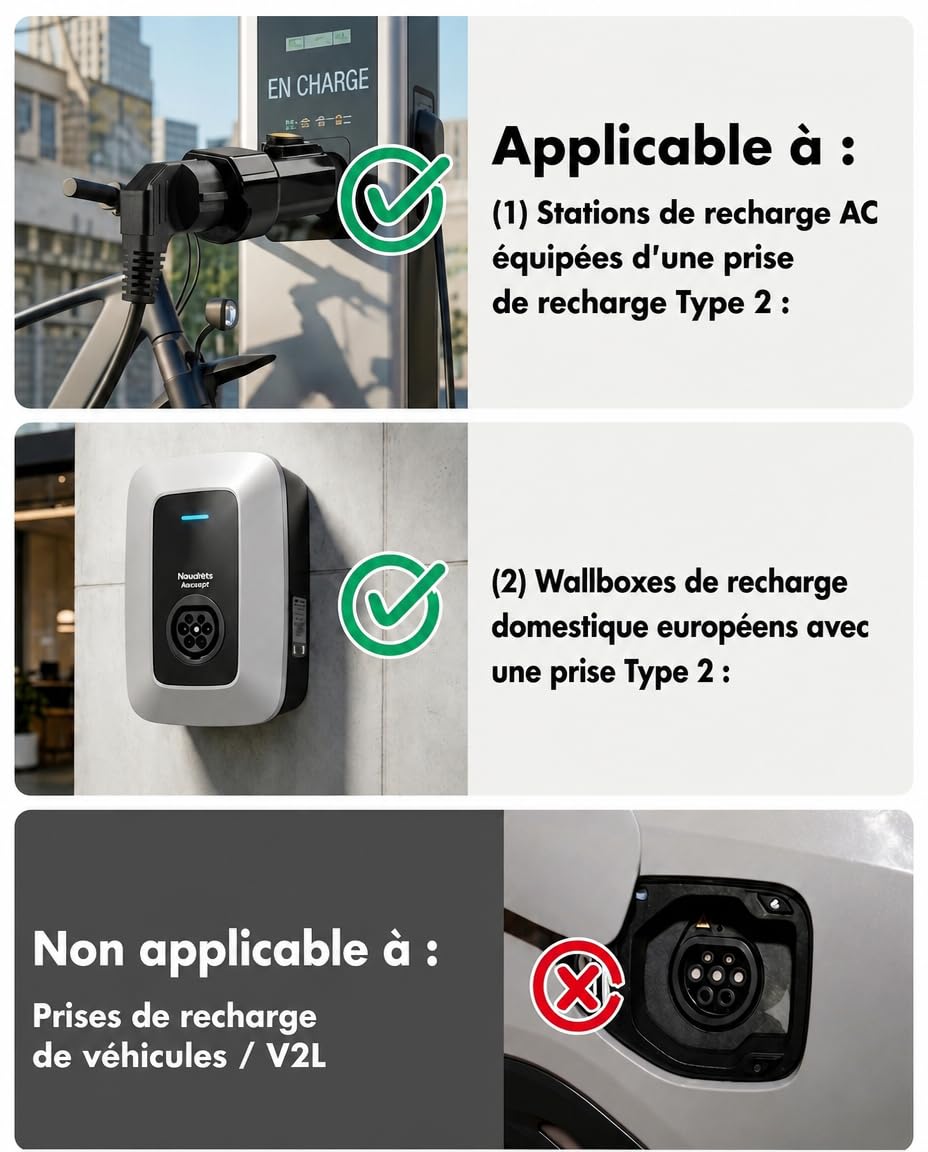 Erato Adaptateur Type 2 vers Schuko 220V-250V AC 16A 3,5 KW, Non V2L | Adaptateur pour borne de Recharge IEC 62196 pour véhicule électrique Trottinette électrique vélo Moto VAE, Noir