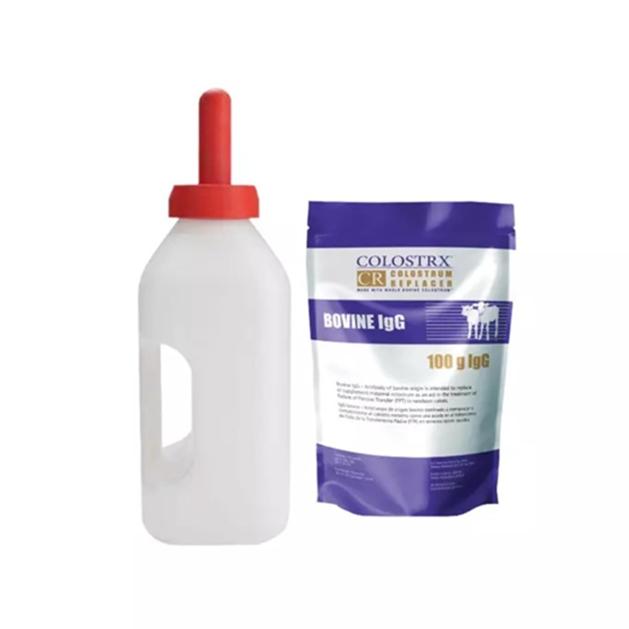 Nursing Bottle with Handle, 2 Quart, with Colostrx CR Colostrum Replacer | Newborn Feeding Kit for Calves | Leak-Proof Bottle with Silicone Nipple