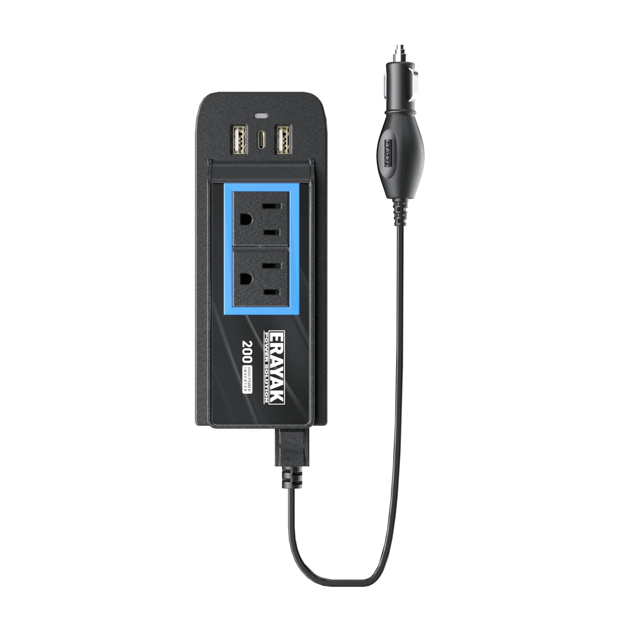 ERAYAK 200W Car Charger & Power Inverter with 110V AC Outlet – Premium Car Accessory Cigarette Lighter Adapter USB C Fast Charger for Road Trips