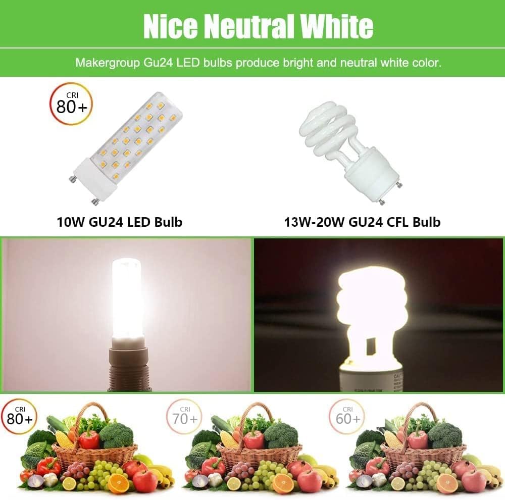GU24 LED Light Bulb Neutral White 4000K-4500K High Brightness for Bathroom Ceiling Fan 13W 18W 23W T2 Spiral CFL Light Replacement, 120V 10W 2pcs(Not dimmable)