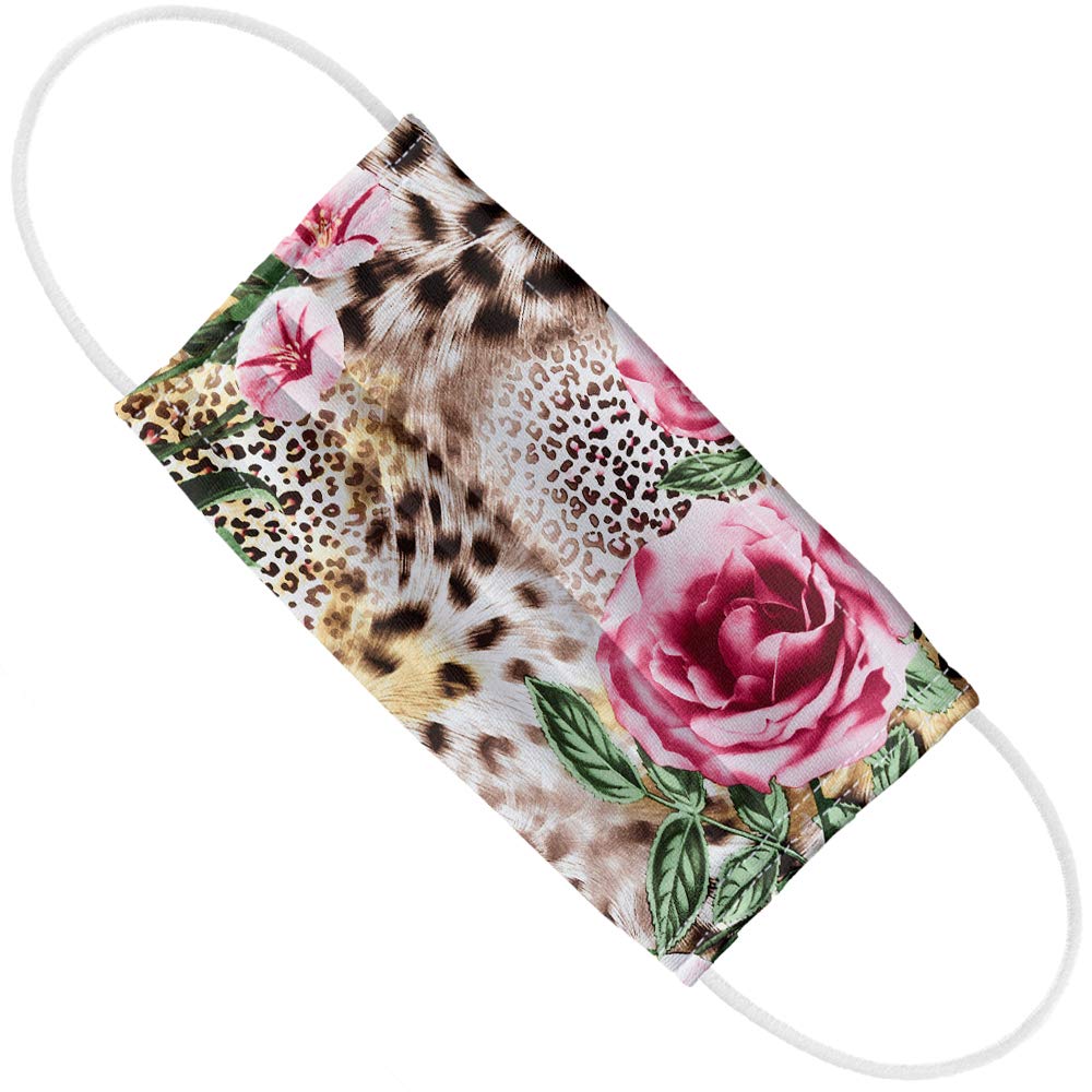 Popfunk Floral Rose Flowers Leopard Print 1-Ply Reusable Face Mask Covering with Adjustable Nose Wire, Unisex