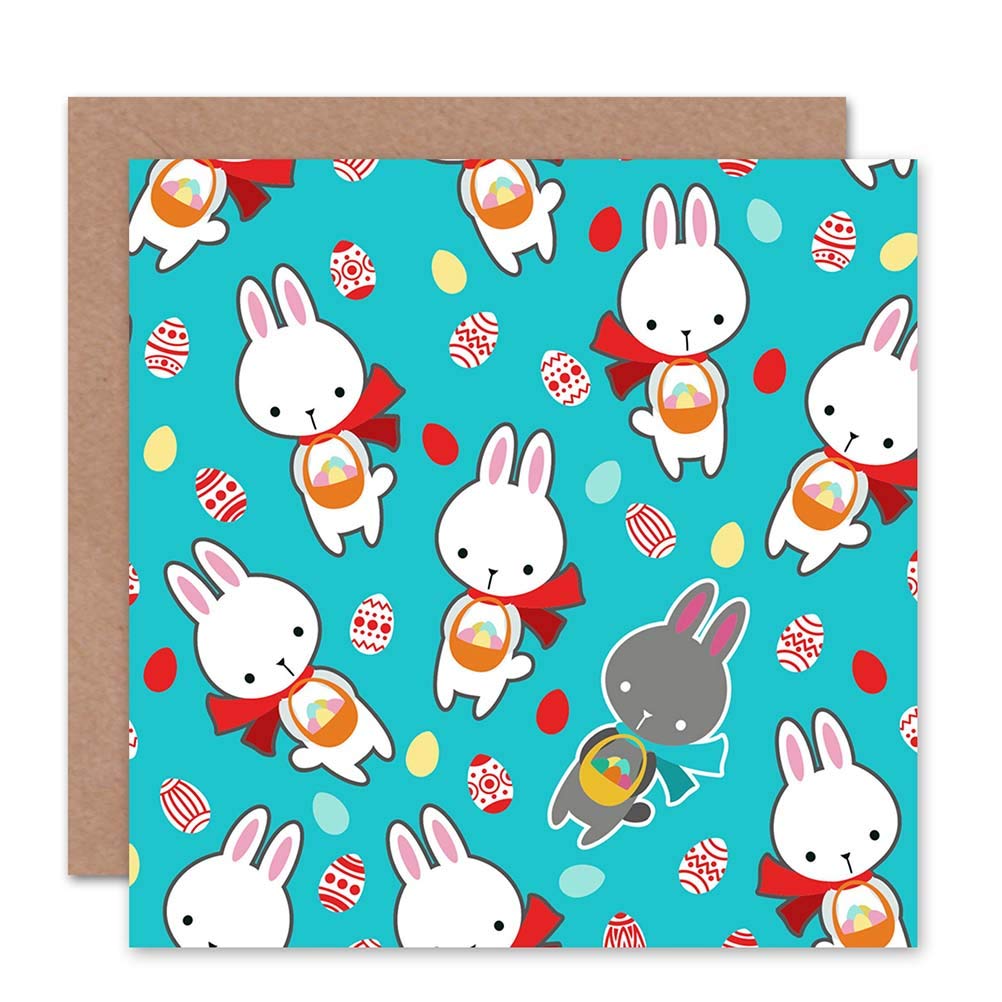 Wee Blue Coo EASTER CARTOON BUNNIES EGG PATTERN BLANK GREETINGS CARD ART
