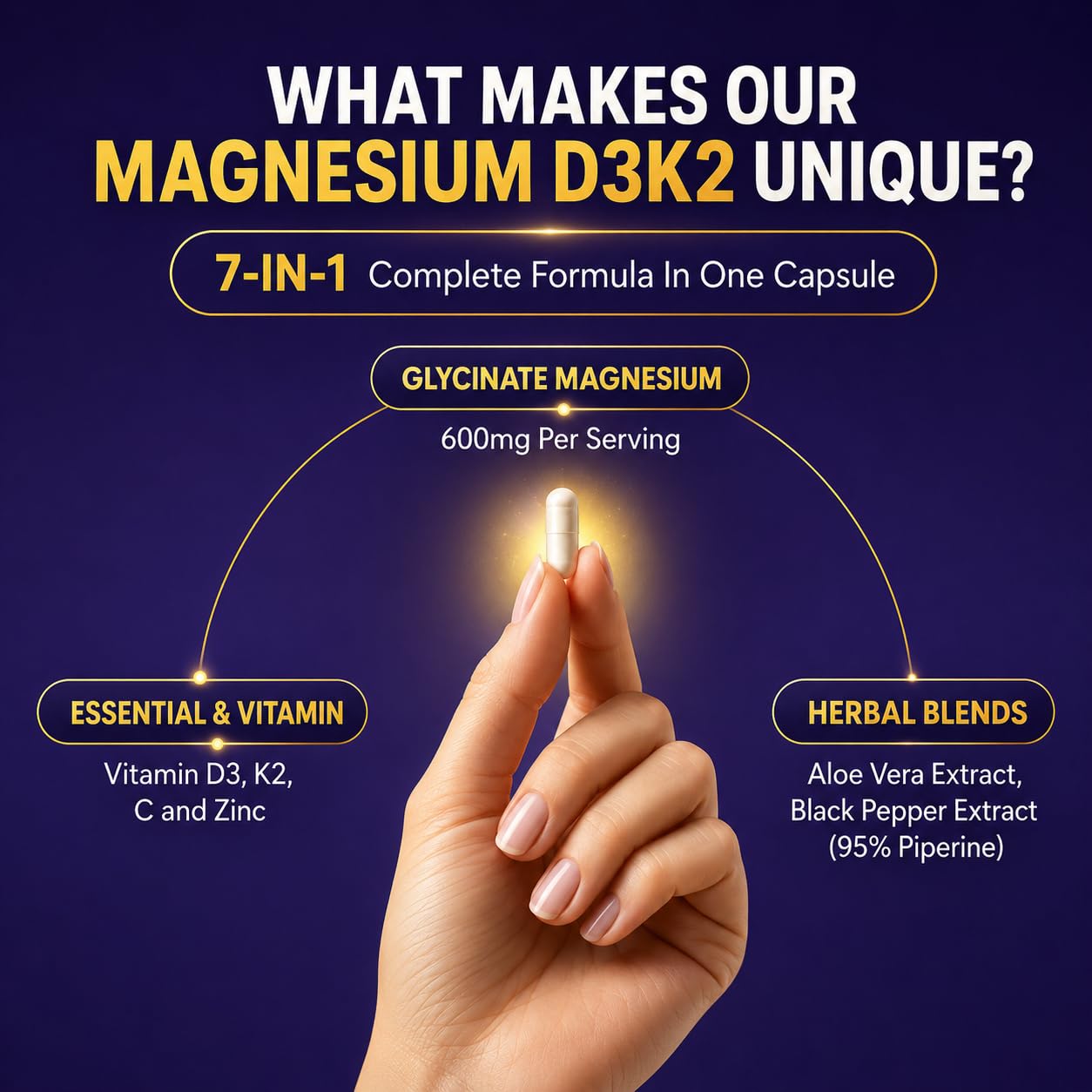 Magnesium Glycinate 600mg Vitamin D3 K2 for Sleep & Muscle, 120 Capsules — Amazon image 3