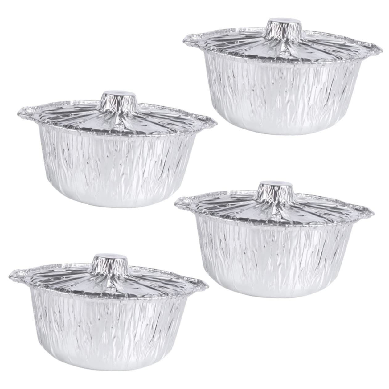 SOLUSTRE 4pcs Portable Foil Cooking Pots Containers with Lids Heavy Duty for Outdoor Bbq Microwave Safe for Food Storage and