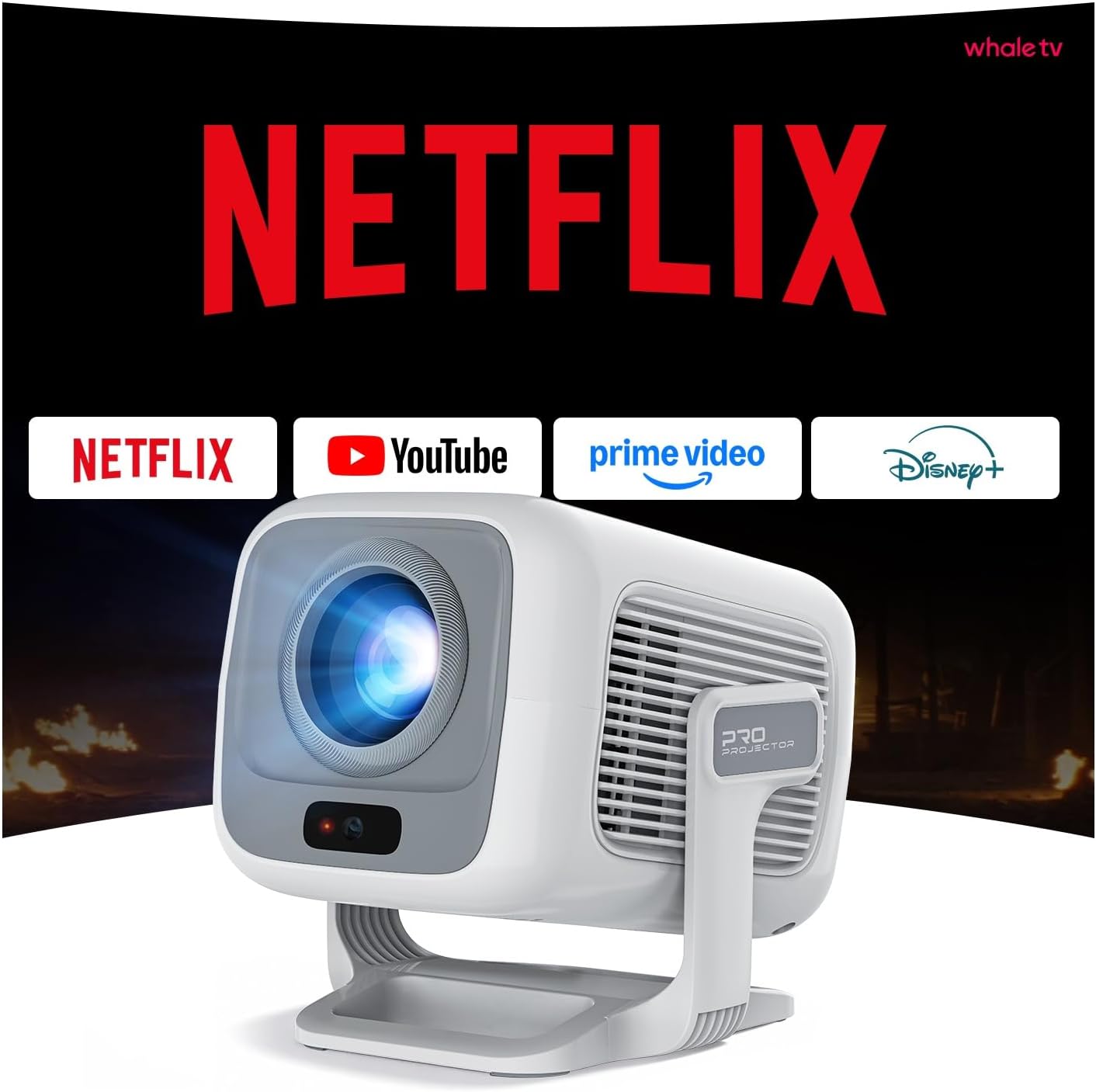 [Officially Liscensed App] Smart Projector with WiFi and Bi-directional Bluetooth Native 1080P FHD 4K Support Auto Focus & Keystone Built-in Android 13 OS Works with Prime Video YouTube Tubi