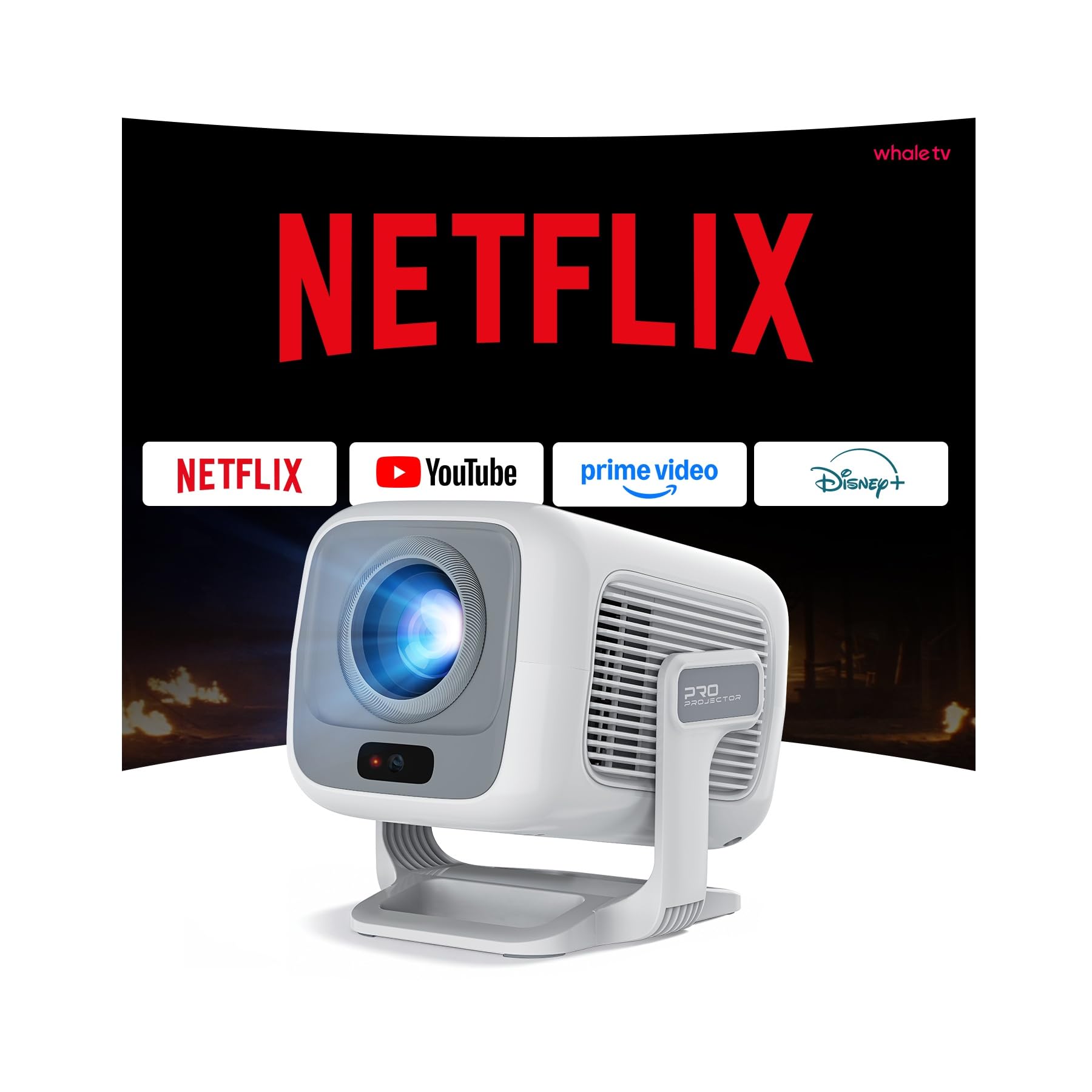 [Compatible with Netflix] Smart Projector with WiFi and Bi-directional Bluetooth Native 1080P FHD 4K Support Auto Focus & Keystone Built-in Android 13 OS Works with Prime Video YouTube Tubi Disney+