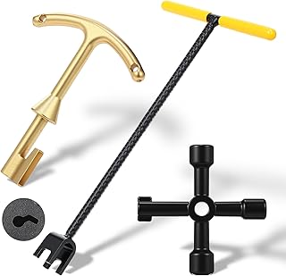 Water Meter Key 17 Inch Enforced Steel Wrench T-handle with 4-way Multi-functional Universal Cross Key Brass Water Meter Box Tool for Curb Main, Underground Stop, Waste Valves (Yellow, Black)