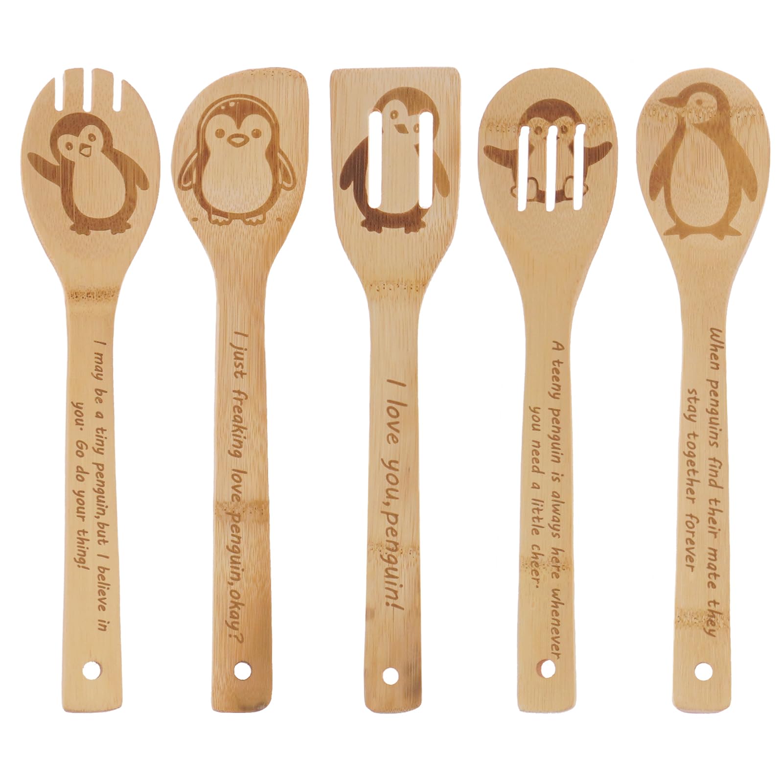 5PCS Penguin Wooden Cooking Spoons Set Bamboo Cooking Spoons