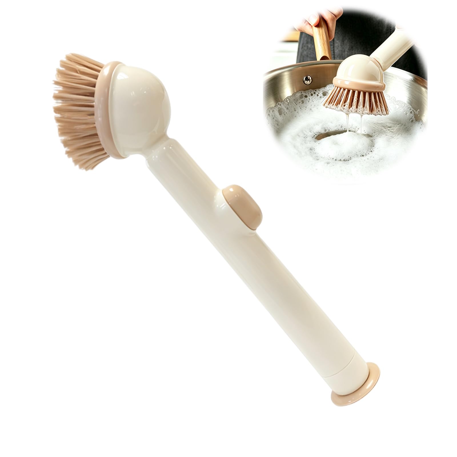 Jianglai White Soap Dispensing Dish Brush, Washing Up Brushes For Kitchen, Scrubbing Brush With Handle, Cleaning Brushes Kitchen Brushes For Dishes Pot Pan Sink Cleaning (White)