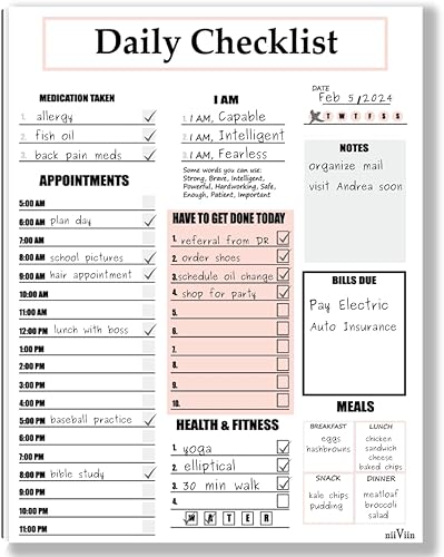 Miniatura 7 de Bloc de notas diario  Planificador de TDAH para adultos, bloc de lista de tareas diarias, sin fecha, 50 hojas arrancables, 10 secciones, respaldo