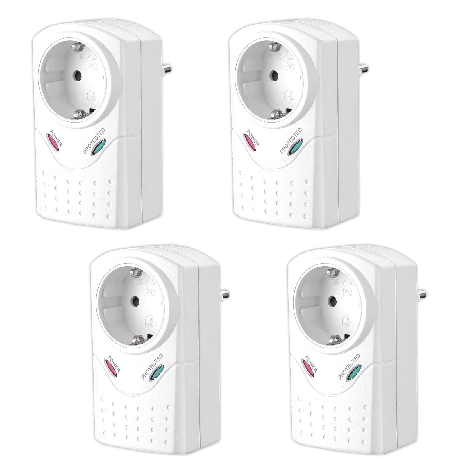 4X Steckdosenadapter Überspannungsschutz Max. 3380 Watt Mit Kindersicherung Blitzschutz Geräteschutz Steckdose