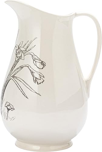 Miniatura 8 de Jarra de cerámica de 6.5 pulgadas de 2 cuartos con diseño de flores, color blanco y carbón