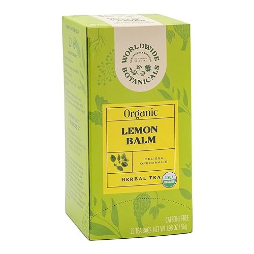Worldwide Botanicals Té orgánico de bálsamo de limón, 25 bolsas de té, 50% más de hierbas con 0.08 oz por bolsita de té, hojas de bálsamo de limón