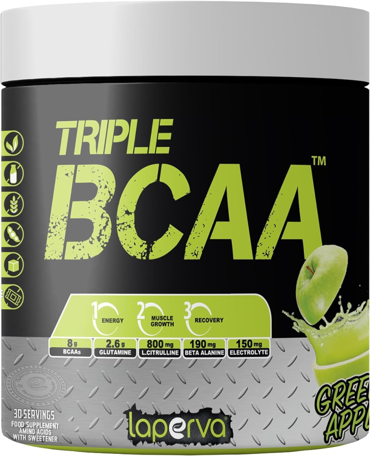 Laperva Triple BCAA Green Apple Flavor - 30 Servings | 7.5g BCAAs, 2:1:1 Ratio, Zero Sugar | Boost Endurance, Muscle Recovery, and Performance with Refreshing (Green Apple) Flavor