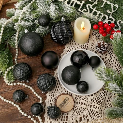 Christmas Balls Ornaments -36pcs Shatterproof Christmas Tree Decorations with Hanging Loop for Xmas Tree Wedding Holiday Party Home Decor,6 Styles in 3 Sizes(Black) - image 3