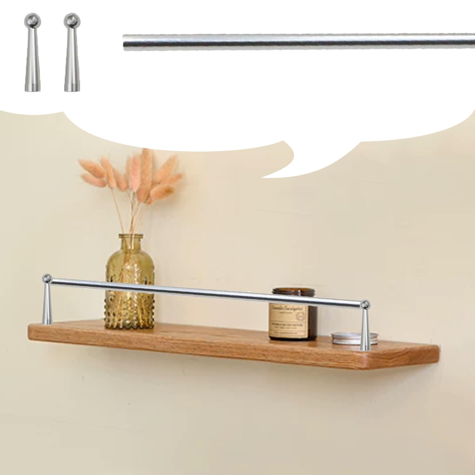 Metal Guardrail Rail for Wood Shelf, Aluminum Decor Tipping Gallery Rails Kit with Screws and End Post, Gallery Rail for Bookshelves/Furniture Guard(Silver/C,45inch/114.3cm)