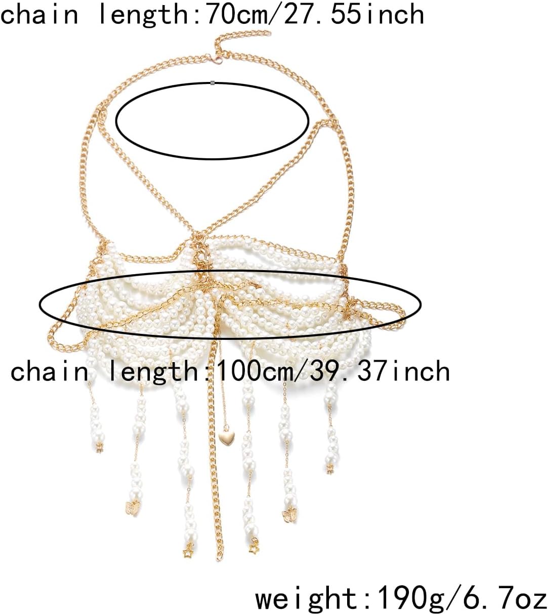 Multi-Layered Pearl Body Chain Tops Sexy Sparkly beaded Bra Nightclub Beach Bikini Rave Crop for Women