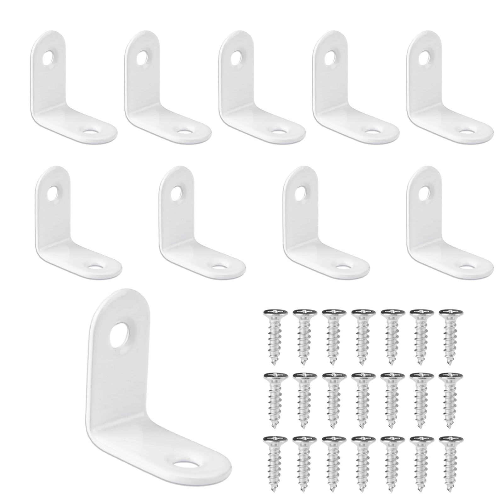 10 Pcs White L Shaped Brackets 30 × 30x16mm 90 Degree Angle Bracket with 20 Screws 2 Holes Stainless Steel Corner Brace Joint for Furniture Shelves Chair Table Wood Cabinets Window