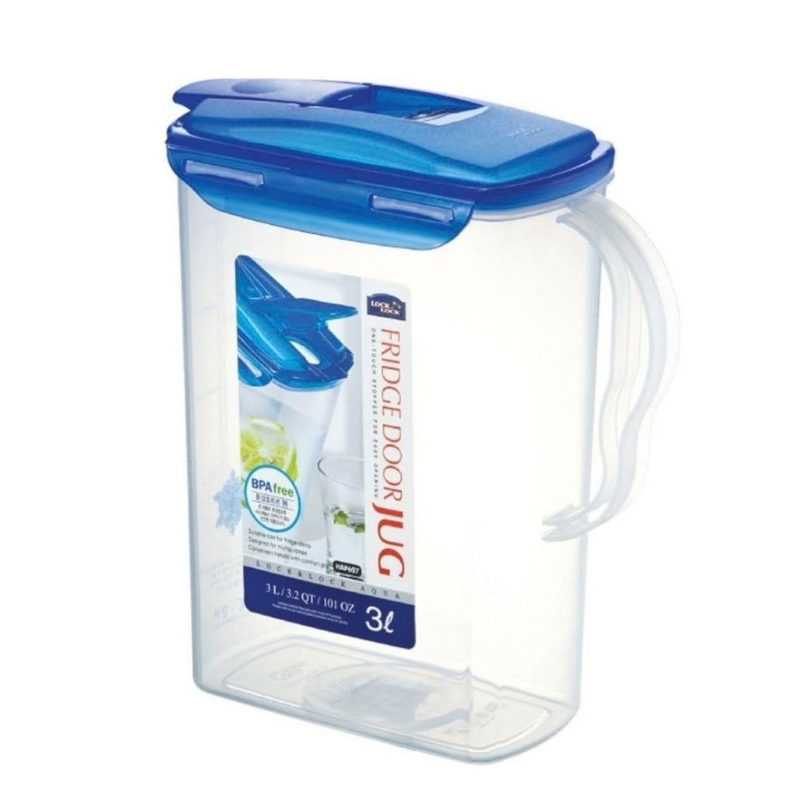 LocknLock Aqua Fridge Door Water Jug with Handle BPA Free Plastic Pitcher with Flip Top Lid Perfect for Making Teas and Juices, 3 Quarts, Blue