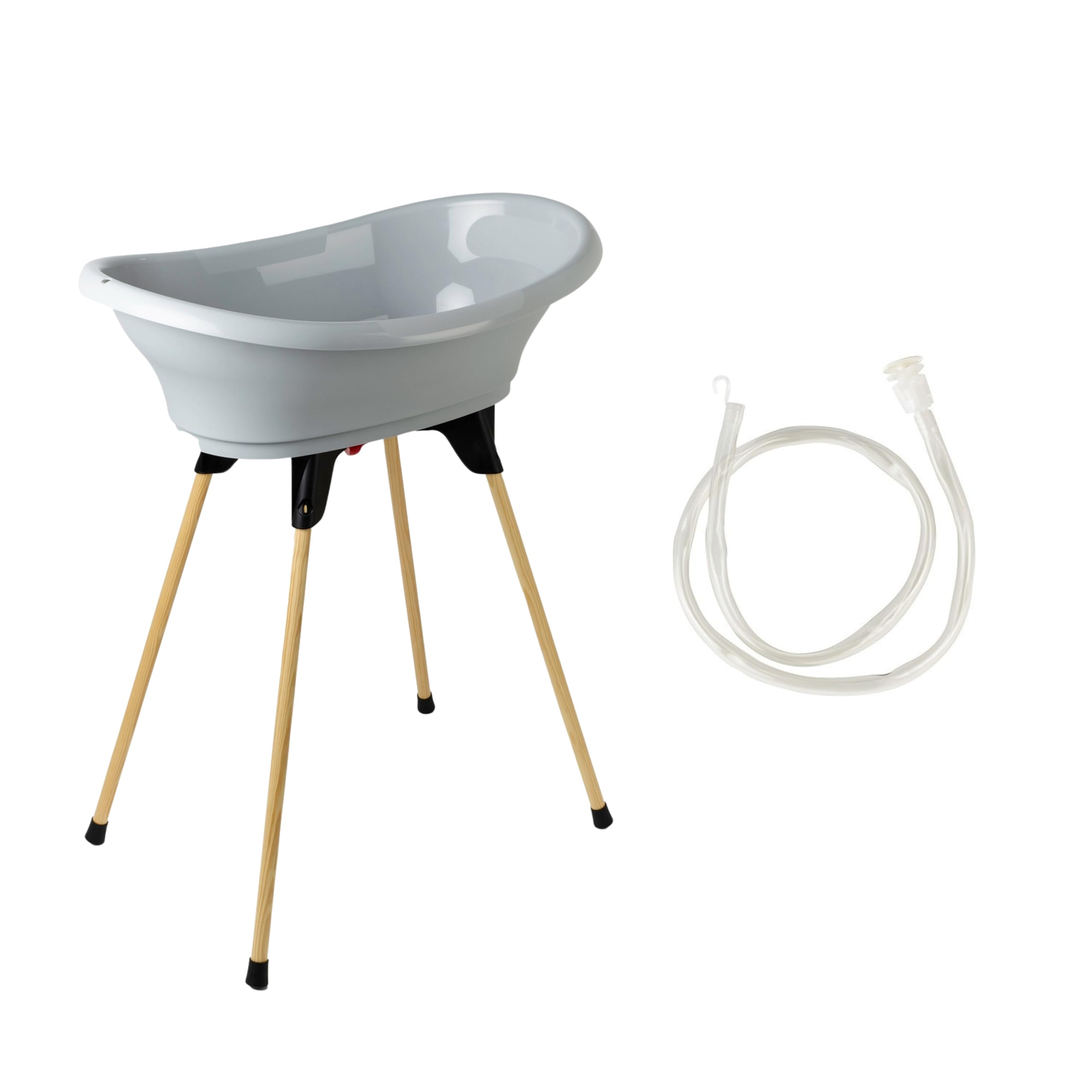 THERMOBABY-Kit Vasca da bagno per neonati-Vasco-Vasca da bagno, piede in legno e tubo di scarico-Innovazione brevettata-Pieghevole e stabile-Può ospitare lettino da bagno-Made in France-Grigio Charme