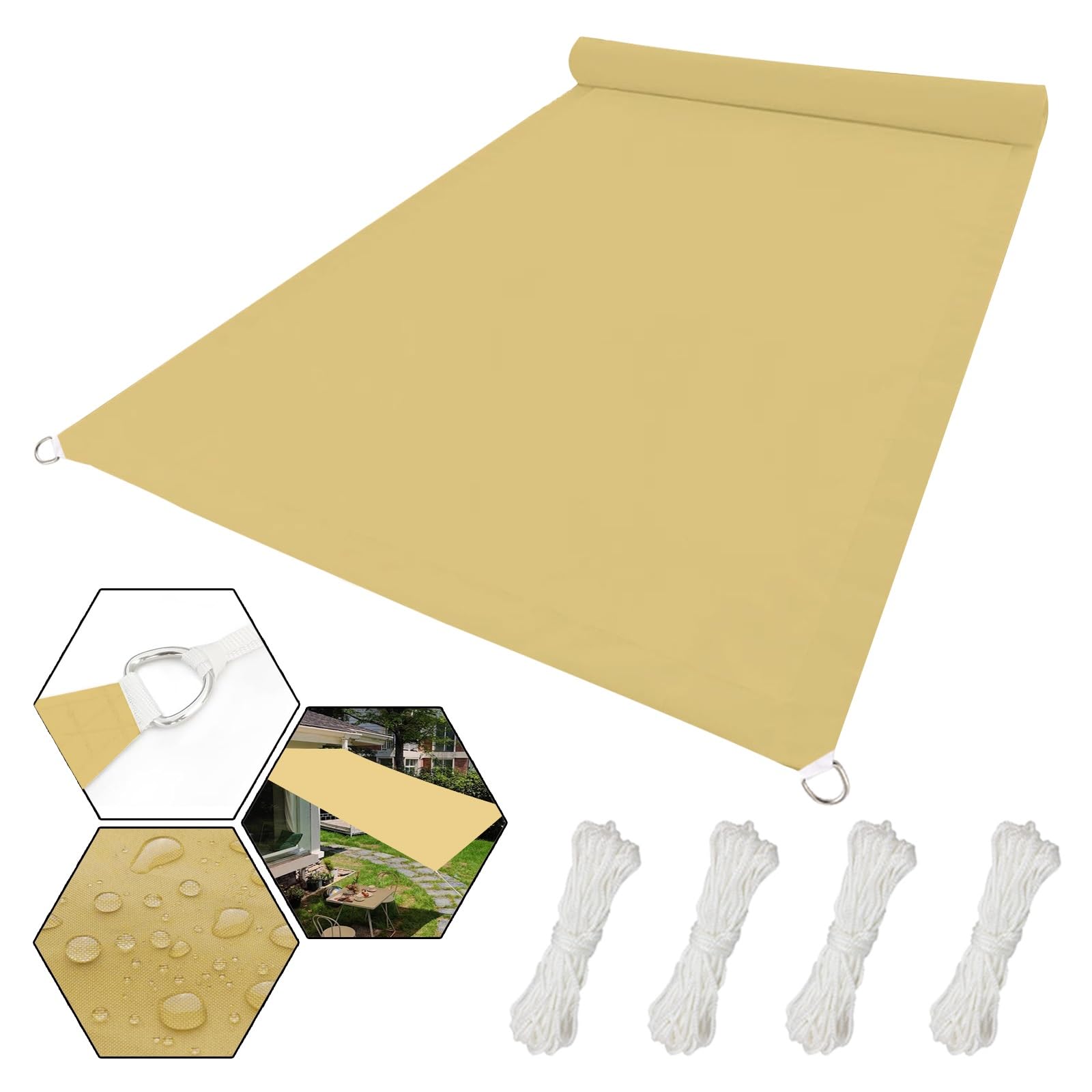 Voile d'ombrage imperméable 1x2.5m anti-UV polyester sable