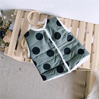 90cm グリーン ファーベスト ドット柄 リバーシブル ダウン 韓国 子供服 防寒 白 緑
