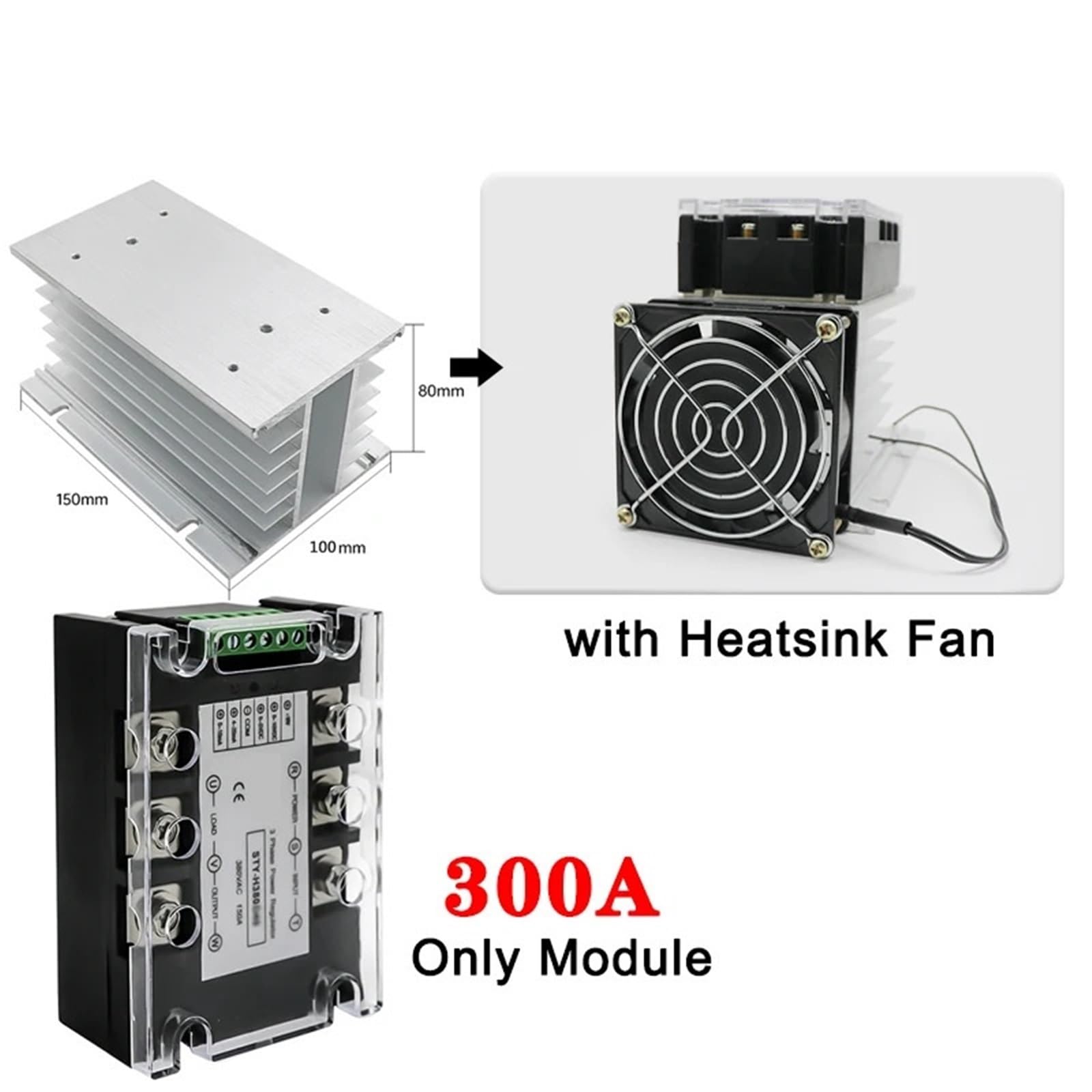 Trójfazowy regulator napięcia AC, tyrystor 380V, przekaźnik półprzewodnikowy, ściemnianie 25A-400A, sterowanie potencjometrem, 1 sztuka (tylko moduł, 300A)