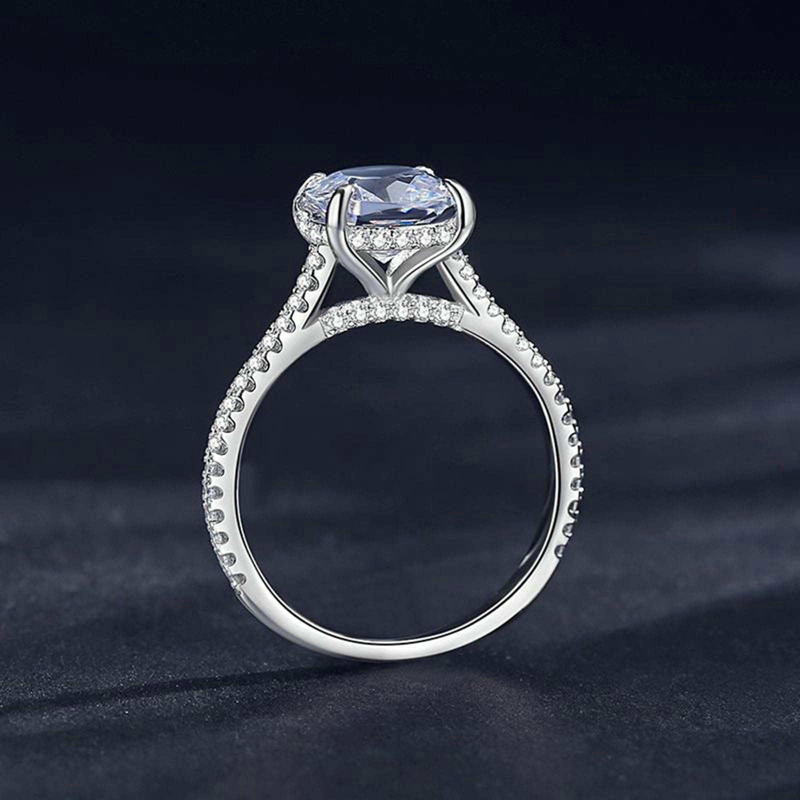 Złote obrączki ślubne 375 damskie, 3 ct Moissanit duży kamień obrączki ślubne białe złoto 375 prawdziwe dla niej, 9-karatowe białe złoto, rozmiar 63 (20,1)