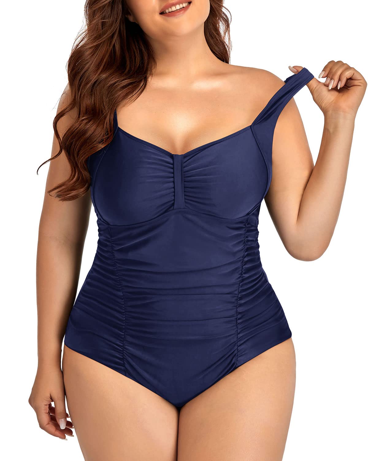 Daci Damen-Badeanzug, Vintage-Stil, Übergröße, gerüscht, Bauchkontrolle, Badeanzug, Retro-Badeanzug | Übergröße, Bauchkontrolle, Retro, gerüscht, verstellbare Schultergurte, abnehmbare BH-Pads, schnell trocknend