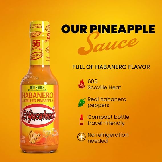 El Yucateco Grilled Pineapple and Habanero Sauce, 4 oz, Gluten Free, 6 Pack