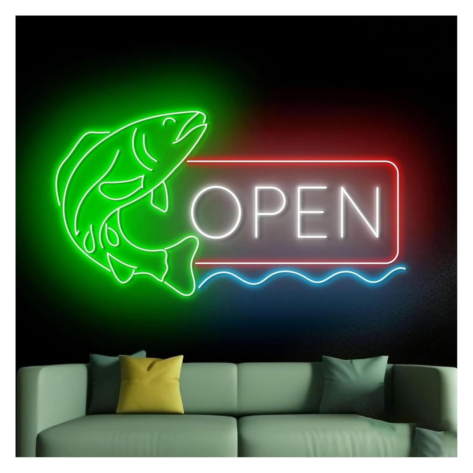Néon Néon Enseignes lumineuses Decor Enseigne Au Poisson Ouvert Décoration