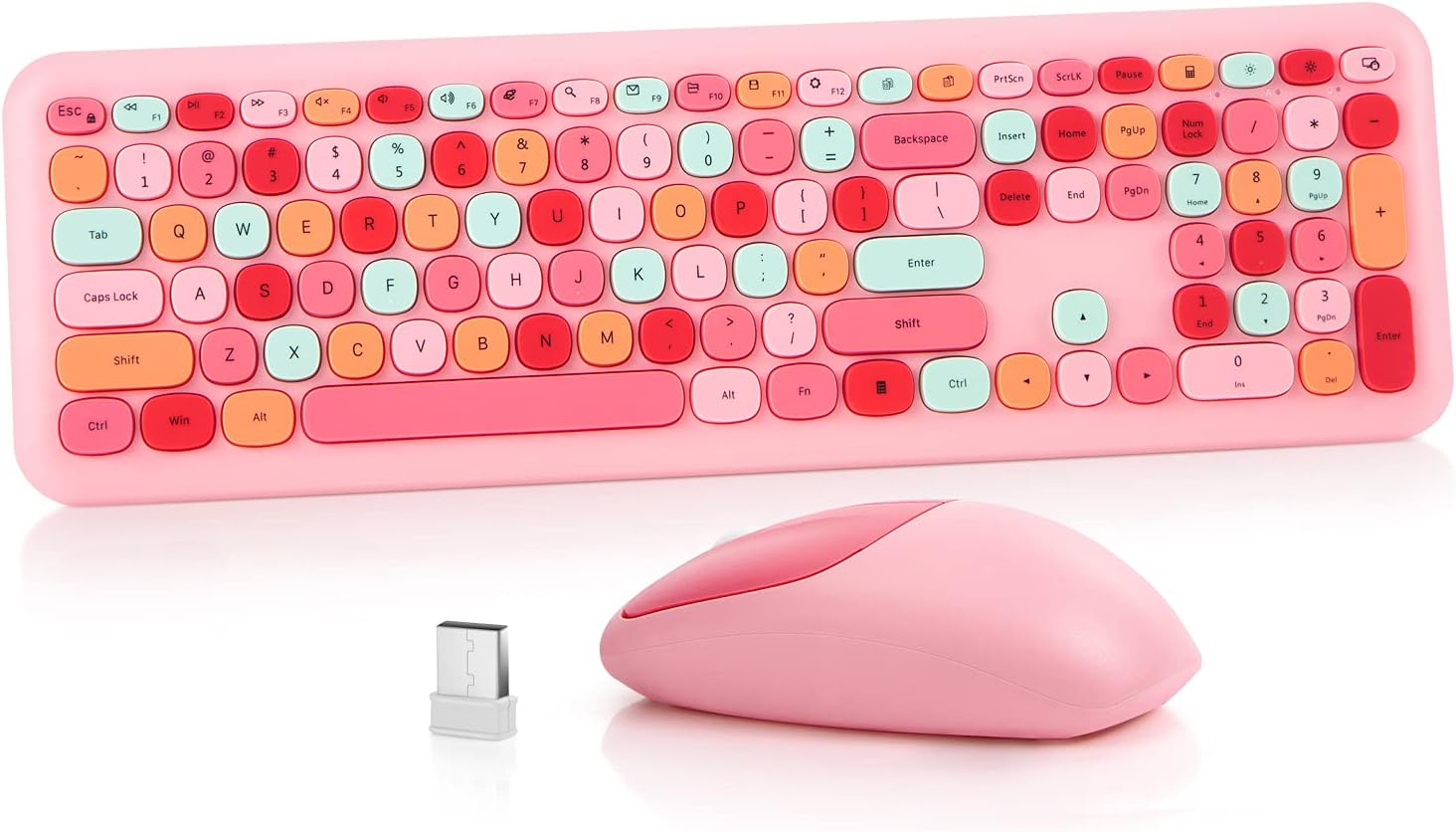 Dedeo Wireless Keyboard and Mouse Combo,2.4G USB Ergonomic Sweet Mixed Color Cute Full Size Keyboard with Numeric Keypad and Optical Mice Set for Computer Desktop PC Laptop