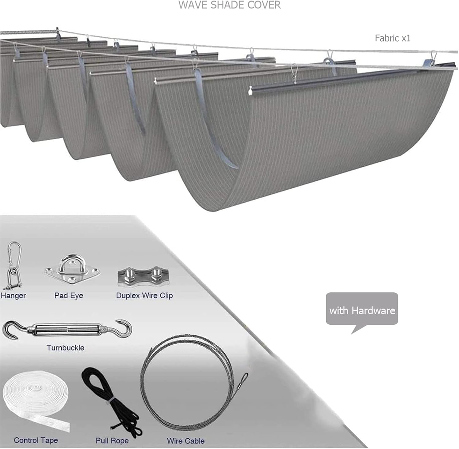 Retractable Wave Shade Sail Canopy Cover for Patio, Deck & Pergola - Removable Awning Replacement (W0.8*L12m/W2.62*L39.37ft)