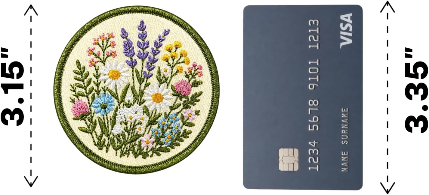 Wildflower Meadow Embroidered Iron On Patch, Botanical Floral Garden Applique, Cottagecore Wild Flowers Sew On Badge for Jacket, Backpack, Hat image 2