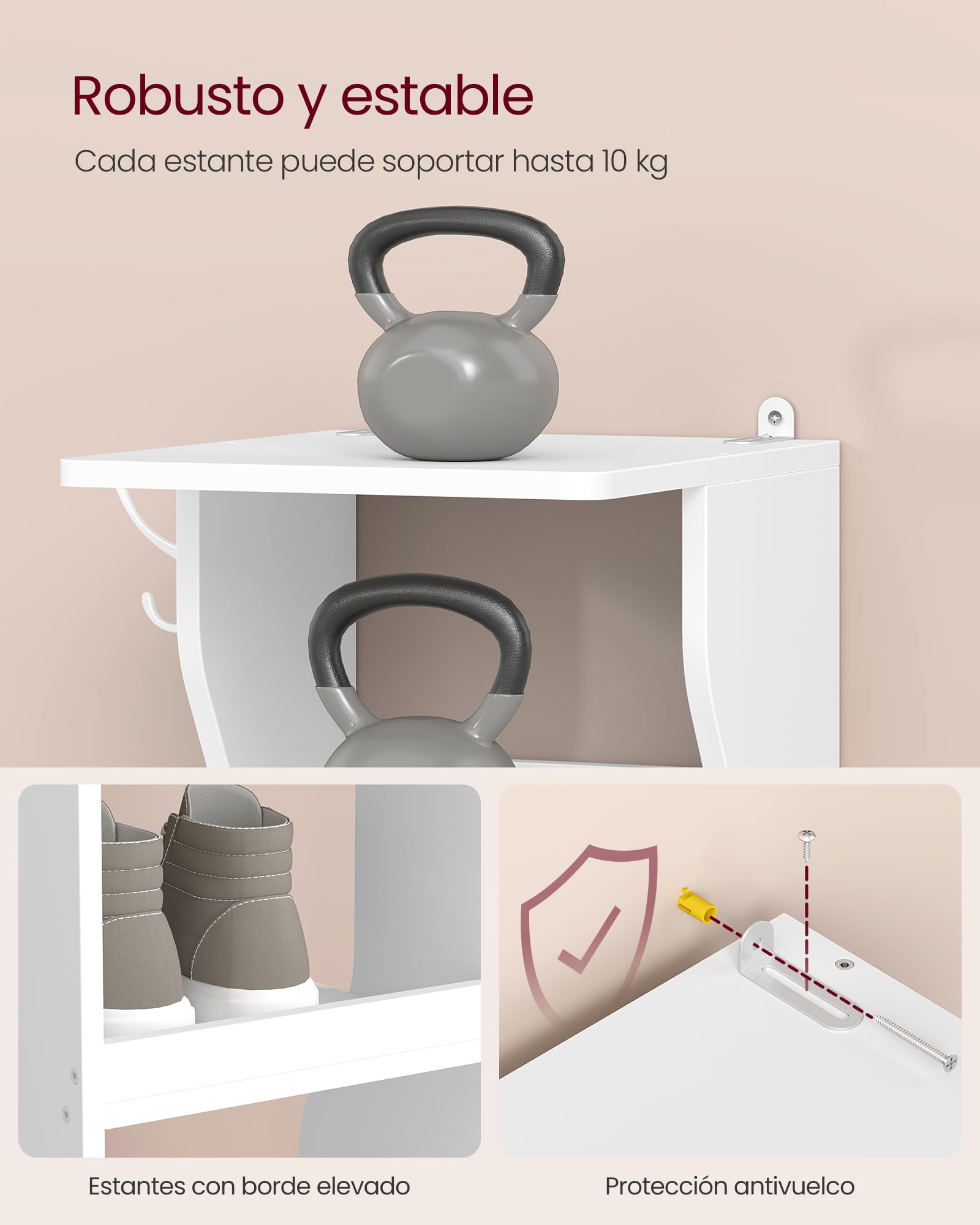 VASAGLE Zapatero, Zapatero de Entrada 9 Niveles, Estante de Zapatos Estrecho, para Pasillo, Esquina, Vestidor, Blanco Mate LBS210WB01