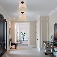 Vista 5 de Moderna lámpara de techo negra de montaje al ras, lámpara de techo tipo tambor de montaje al ras, 3 luces, lámpara de techo semiempotrada