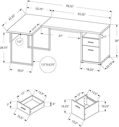 Miniatura 3 de Monarch Specialties I 7255 - Escritorio para computadora, oficina en casa, esquina, izquierda, derecha, configuración con cajones de almacenamiento,