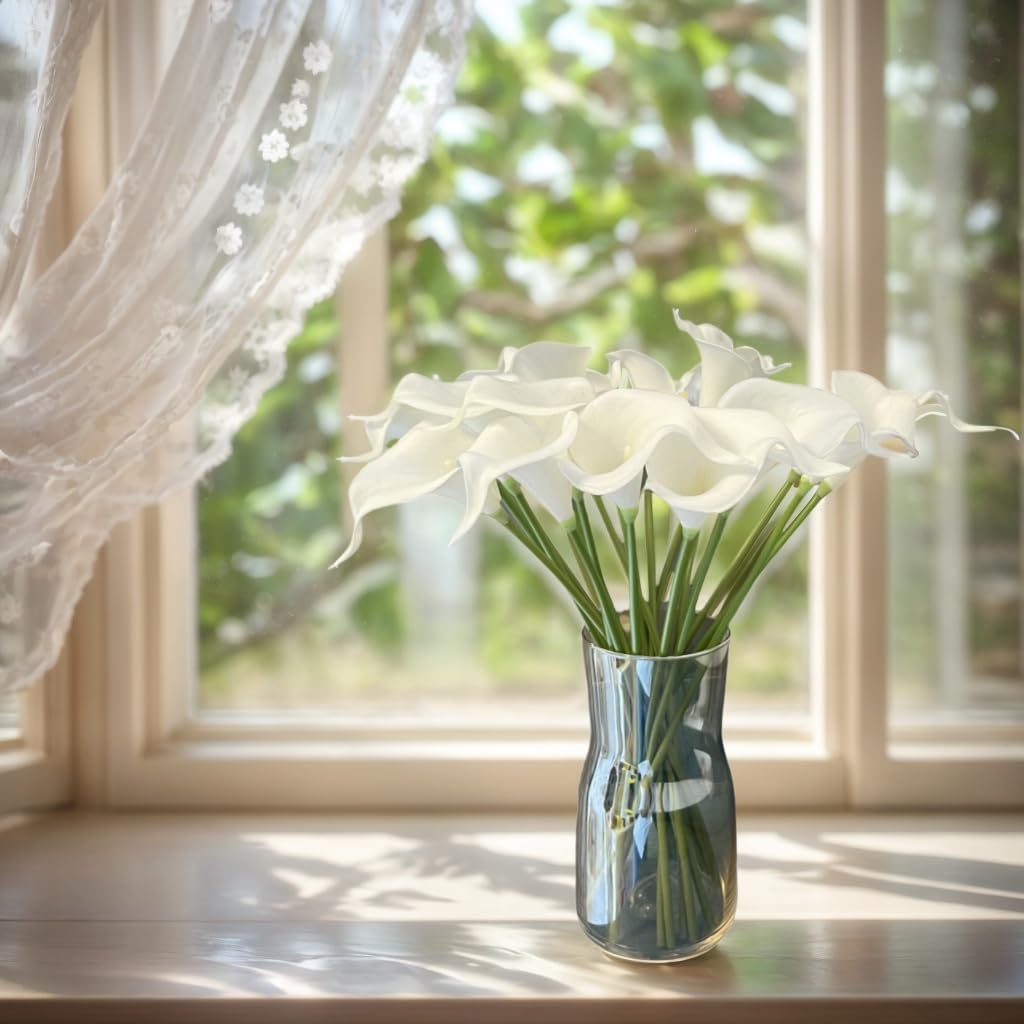 18pcs Real Touch Artificial Calla Lily Flowers for Decoration, Outdoor Wedding Bouquets, Lifelike Faux Flowers for Home, Garden, Party, and Event Decor (White)