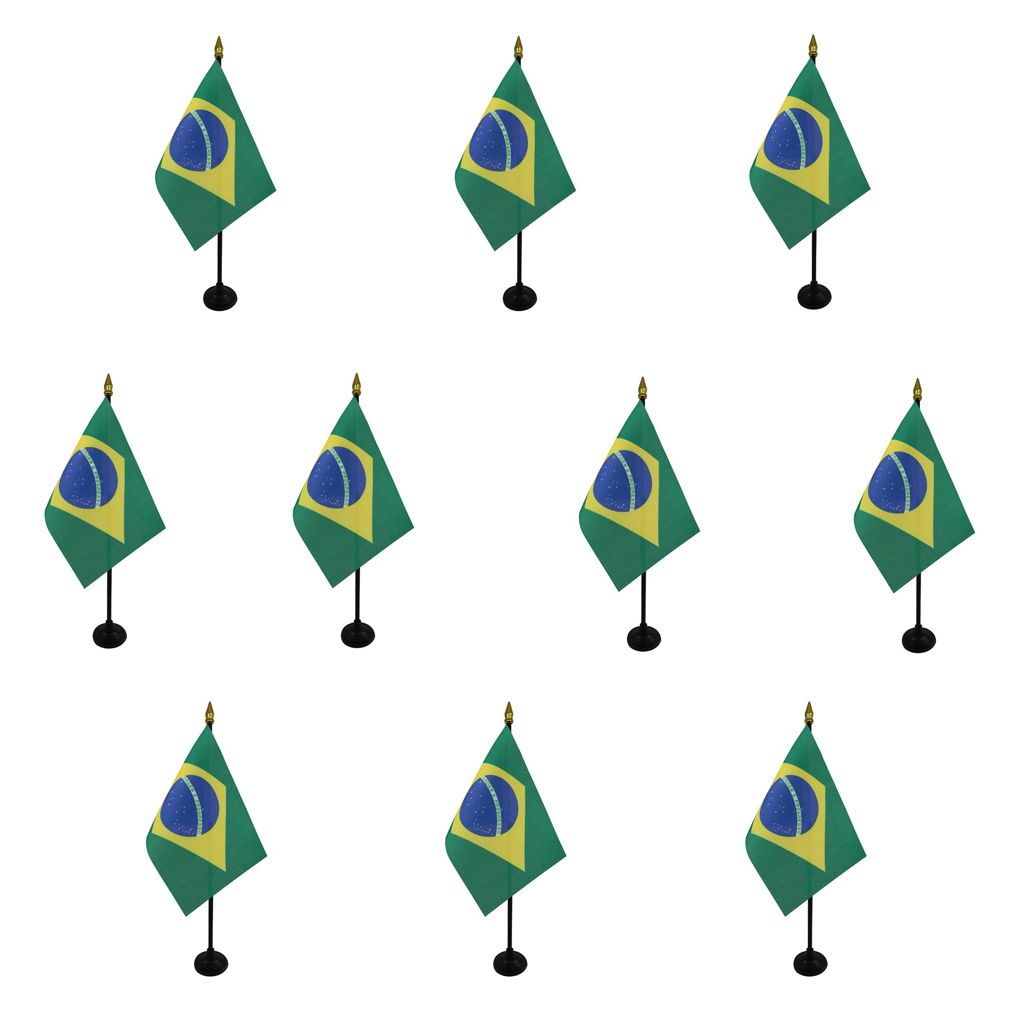 AZ FLAG Set 10 mini bandiere brasiliane da tavolo 15x10 cm poliestere asta dorata