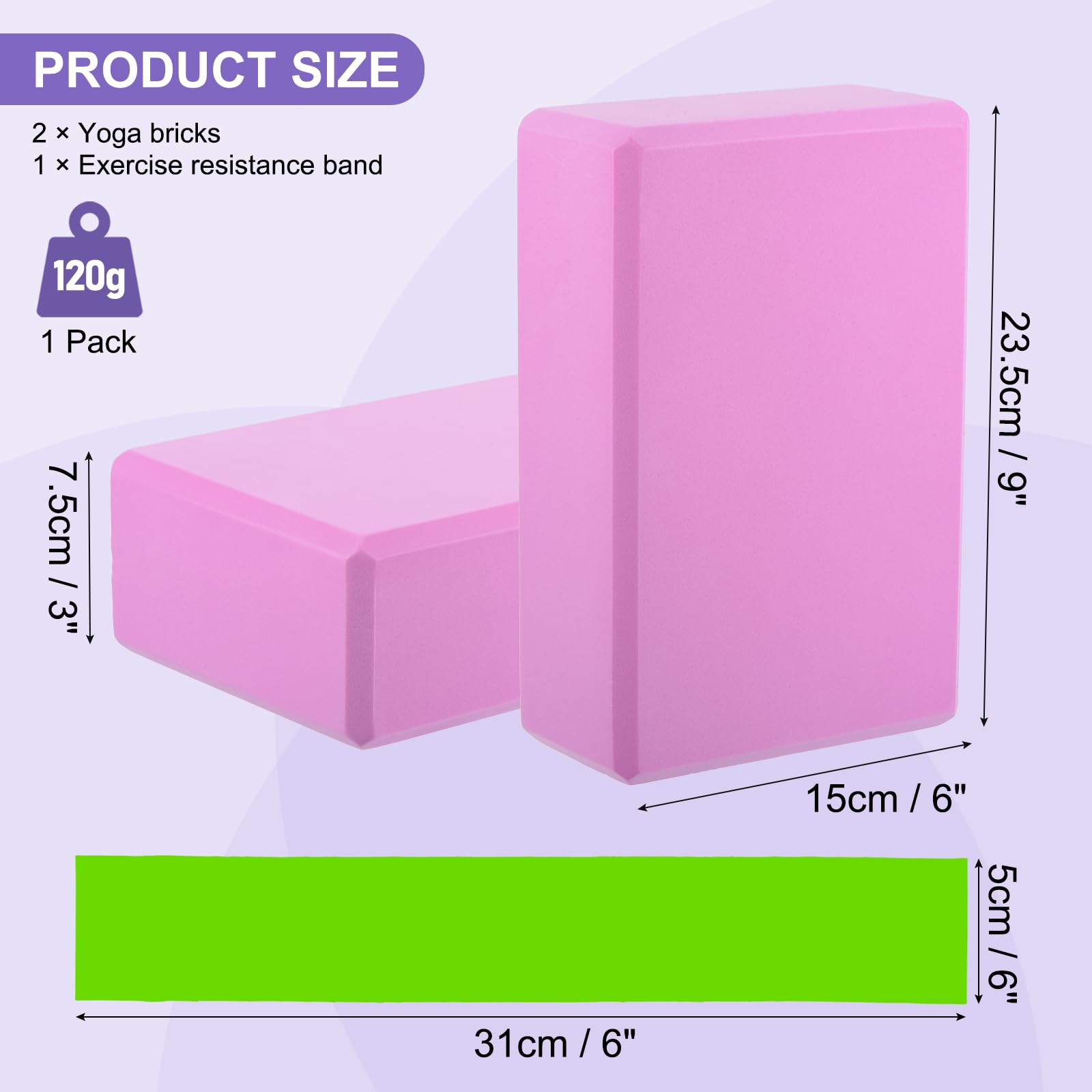 PATIKIL 2 Paquet Yoga Blocs & Résistance Bande Ensemble 9"x6"x3" Rose