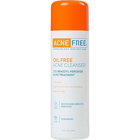 Acne Free Oil-Free Acne Cleanser, Benzoyl Peroxide 2.5% Acne Face Wash with Glycolic Acid to Prevent and Treat Breakouts, 8 Ounce