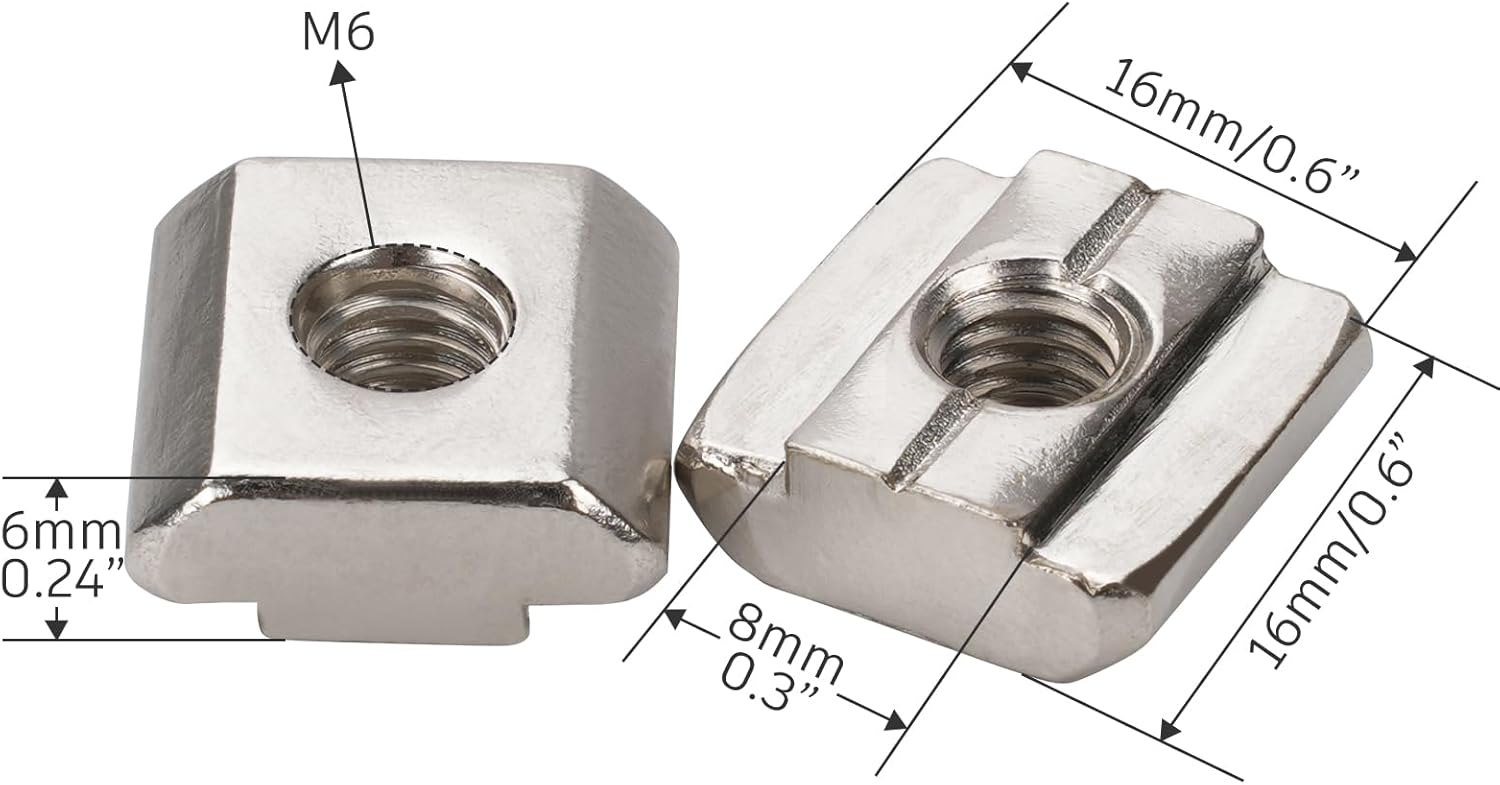 Detailed dimensions of the M6 T-nut