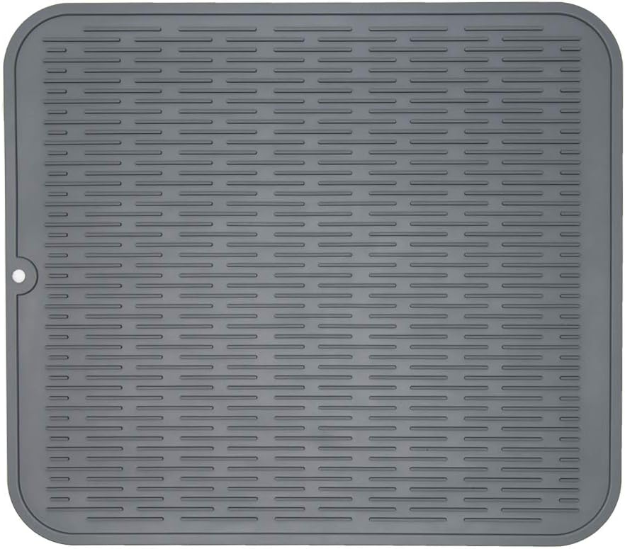 ZLR Silicone Dish Drying Mat for Kitchen Counter, Eco-Friendly Fast Dry Dish Mat, Easy Clean Multi Usage Drying Matt, Heat Resistant Trivet, 16" x 18" XL, Dark Gray