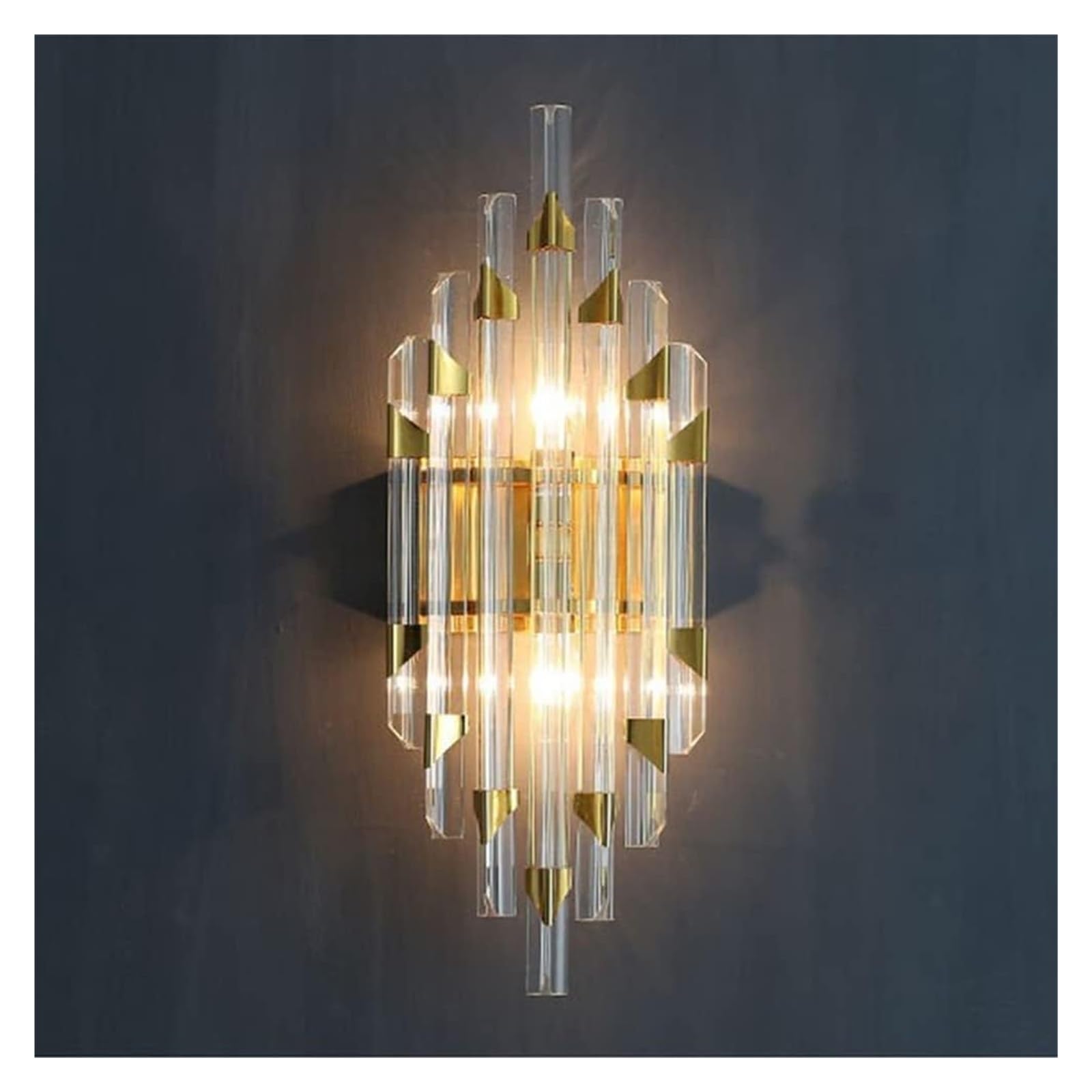 SYAXVOM Wall Lamp Crystal Prism Sconce with Gold Metal Decor, Mid-Century Indoor Lighting Fixture, Mount Farmhouse Lantern, E14 Night Lights for Living Room Bedroom Bedside Hallway