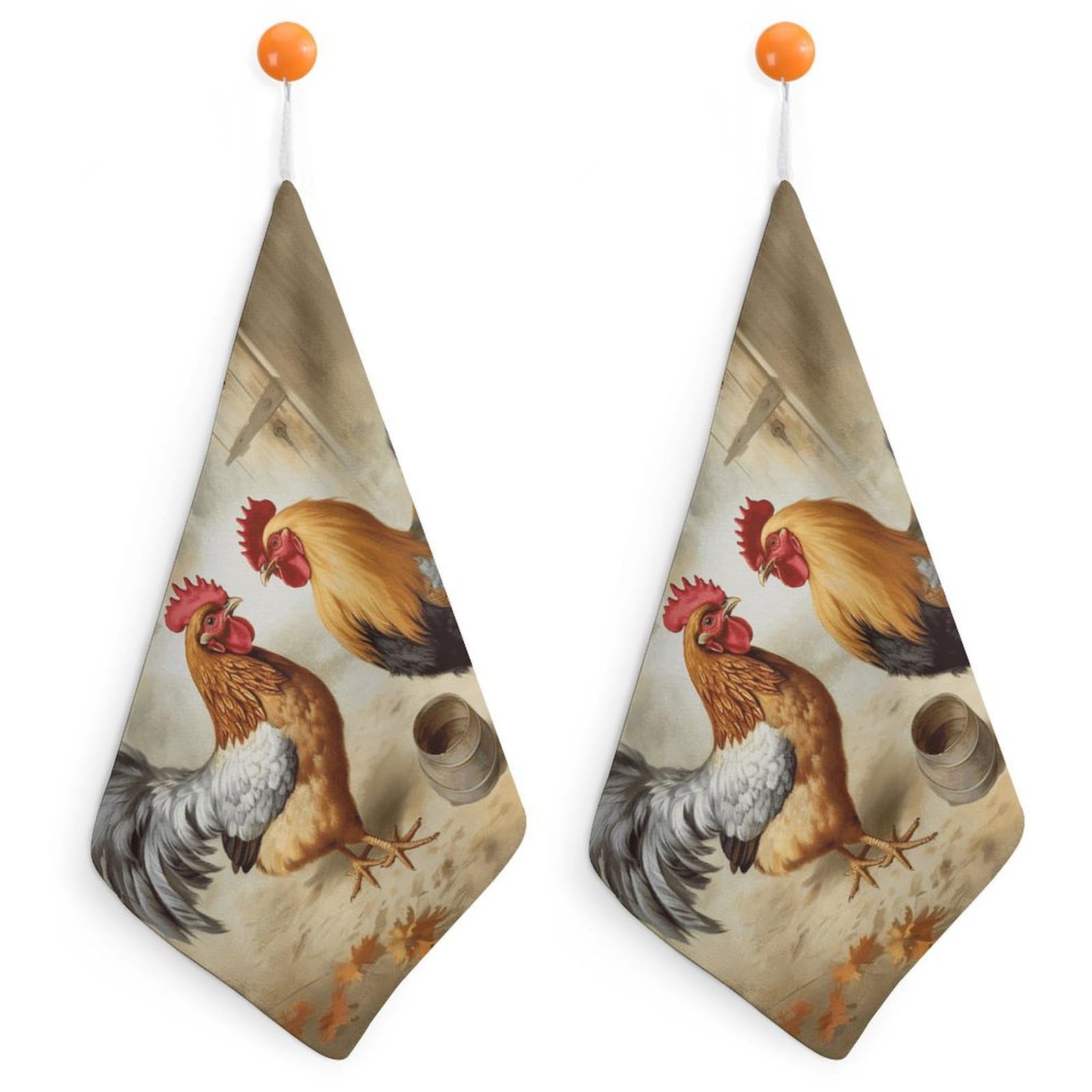 VstaDank Chicken and Rooster Print Hanging Hand Towels with Loop Quick Dry Small Towel Microfiber Face Cloths Ultra Soft Absorbent Dish Towels for Kitchen & Bathroom 11.8 X 11.8 in