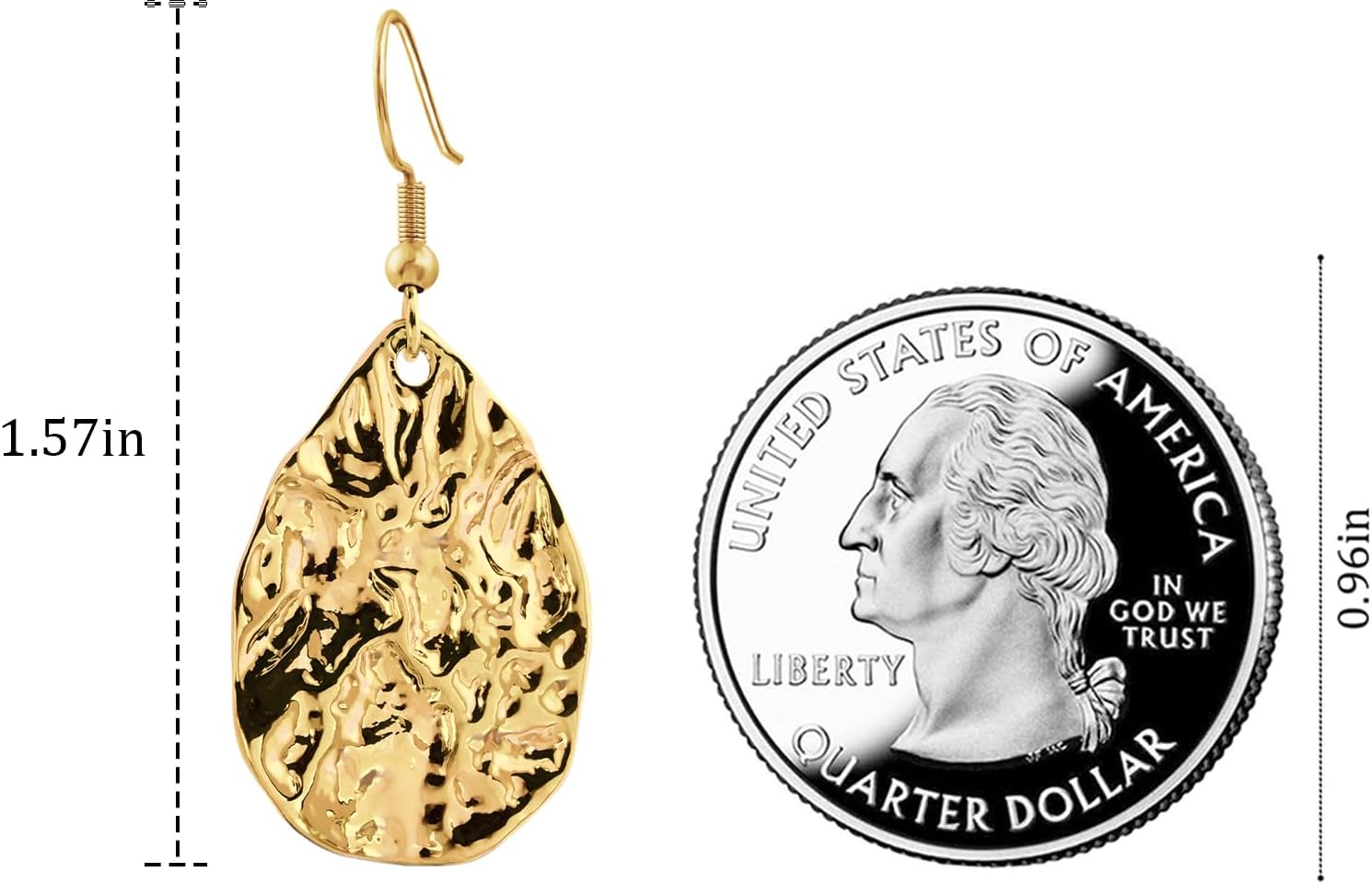 Teardrop Hammered Drop Dangle Earrings for Women Medium Hammered Gold Silver Earrings for Sensitive Ears - Image 3